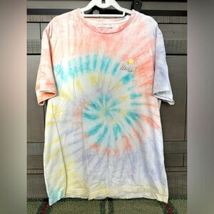 Denim & Flower Ricky Singh tie dye short sleeved T-shirt w Hawaii beach scene L